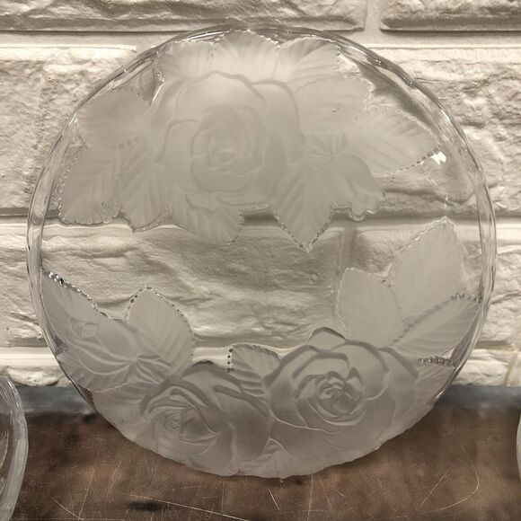 Vintage Set Of 8 Embossed Frosted Roses 7.25" Glass Plate Scalloped Rim EUC - Picture 2 of 3